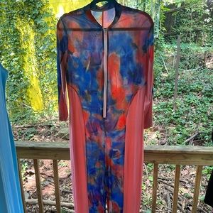 (BRAND NEW) XL NEVER WORED multi colored jumpsuit peach, blue, & see through